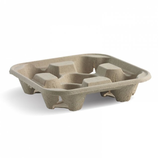 BioPak 4 Cup Carry Tray Natural & Compostable - 300 