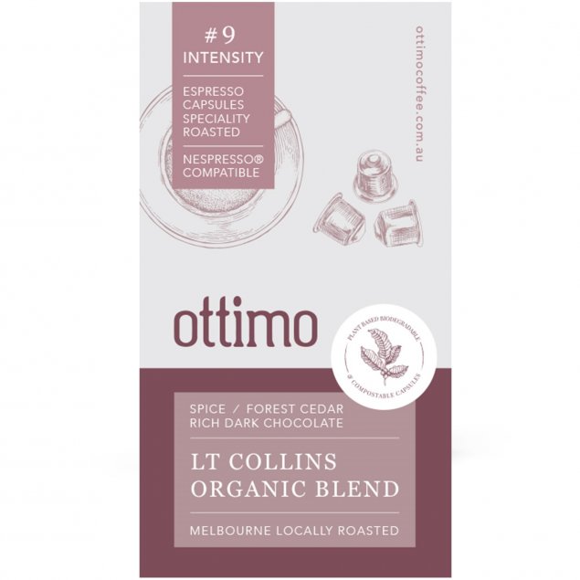 Lt Collins Organic Blend biodegradable and compostable coffee capsules